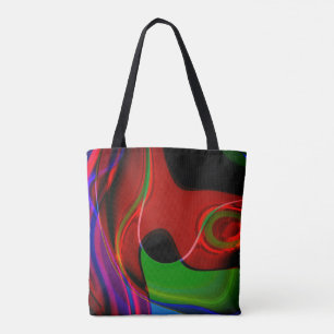 Stroke curve with slight overlap over red to green tote bag
