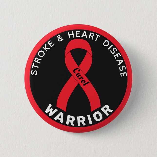 Stroke & Heart Disease Warrior Ribbon Black Button (Front)