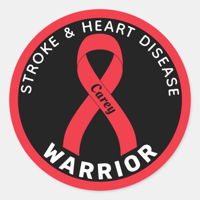 Stroke & Heart Disease Warrior Ribbon Black Classic Round Sticker (Front)