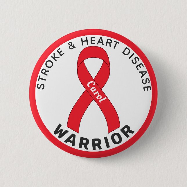 Stroke & Heart Disease Warrior Ribbon White Button (Front)