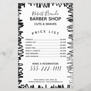 Stroke Line Border Black & White Barber Price List Flyer