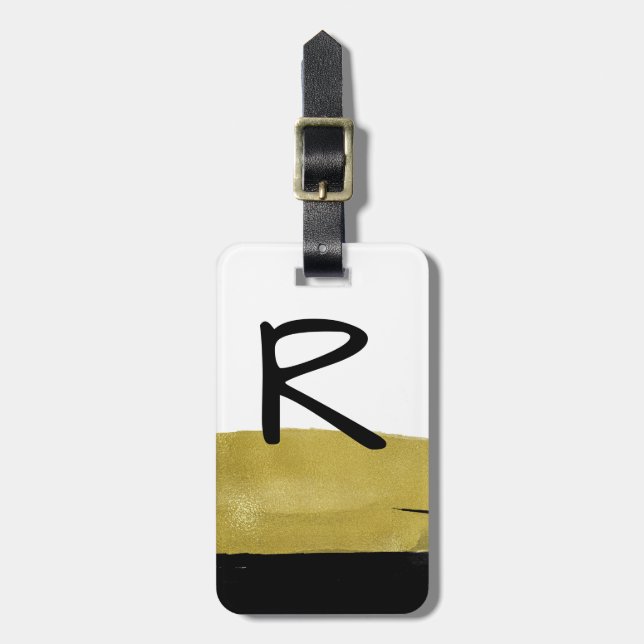 Stroke of Gold Monogrammed Luggage Tag (Front Vertical)