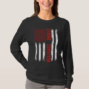 Stroke Survivor American Flag Red Ribbon Stroke Aw T-Shirt