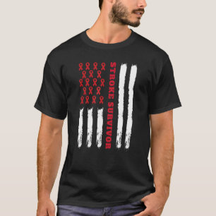 Stroke Survivor American Flag Red Ribbon T-Shirt