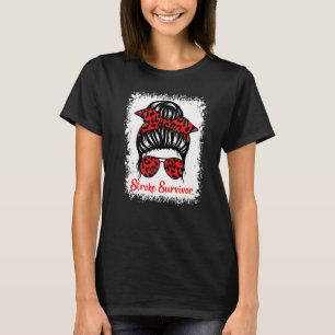 Stroke Survivor Awareness Red Ribbon Leopard Brain T-Shirt