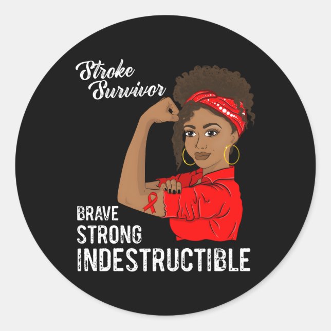 Stroke Survivor Indestructible Warrior Awareness Classic Round Sticker (Front)