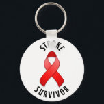 Stroke Survivor Keychain<br><div class="desc">You made it. This design's 'Stroke Survivor' text outlines my simple,  attractive red awareness ribbon to mark your success,  promote awareness,  and encourage others by example.</div>