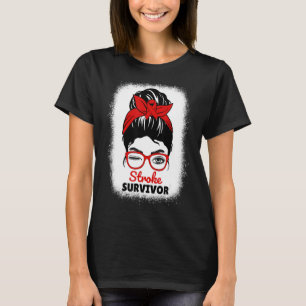 Stroke Survivor Messy Bun Women Mum Stroke Awarene T-Shirt