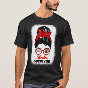 Stroke Survivor Messy Bun Women Mum Stroke Awarene T-Shirt