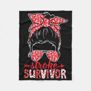 Stroke Survivor Messy Bun Women Red Stroke Awarene Fleece Blanket
