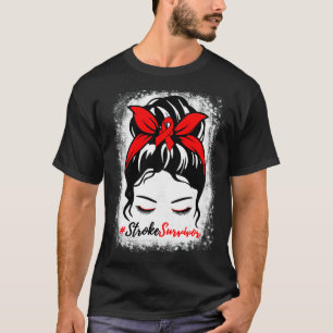 Stroke Survivor Ribbon Messy Bun Mum Women Stroke T-Shirt