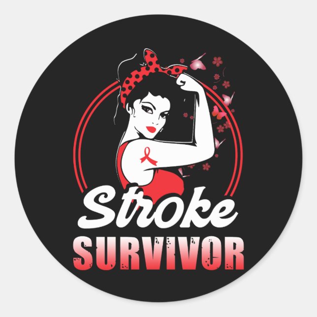 Stroke Survivor Stroke Awareness Red Ribbon Brain  Classic Round Sticker (Front)