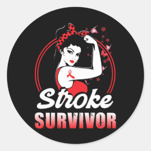 Stroke Survivor Stroke Awareness Red Ribbon Brain  Classic Round Sticker