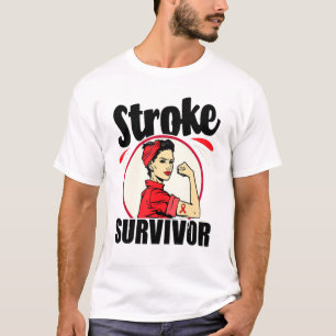 Stroke Survivor Stroke Awareness Red Ribbon Brain T-Shirt