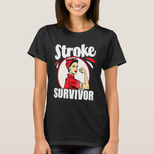 Stroke Survivor Stroke Awareness Red Ribbon Brain T-Shirt