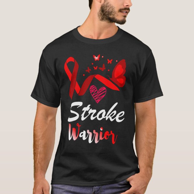 Stroke Warrior Butterfly Red Ribbon Support T-Shirt (Front)