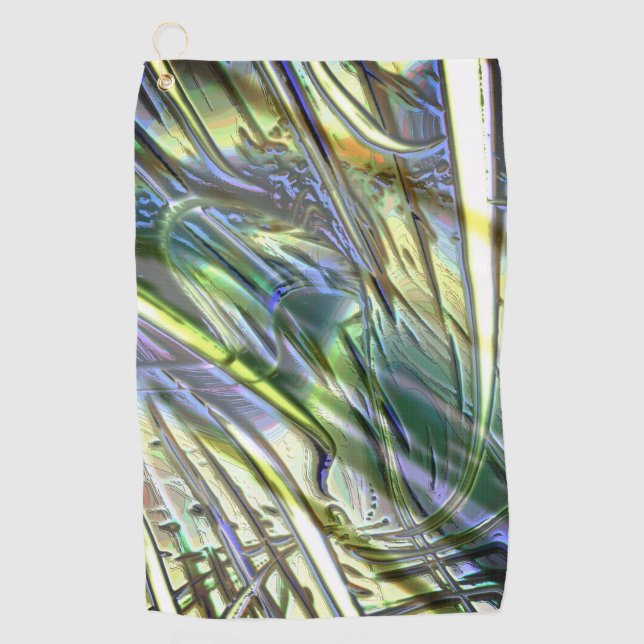 Strokes in bamboo style, soft pearly green yellow  golf towel (Front)