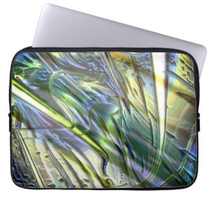 Strokes in bamboo style, soft pearly green yellow laptop sleeve