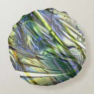 Strokes in bamboo style, soft pearly green yellow  round cushion