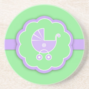 Stroller Baby Shower Green Coaster