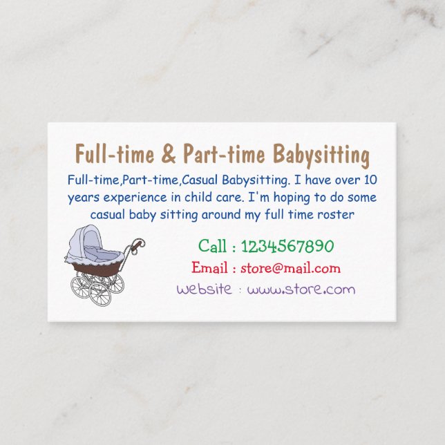 Stroller cartoon illustration business card (Front)