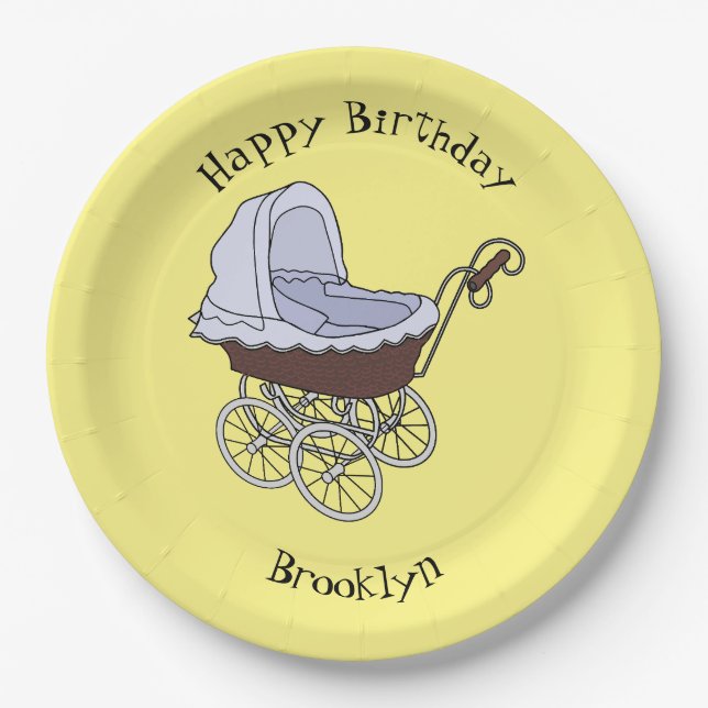 Stroller cartoon illustration paper plate (Front)