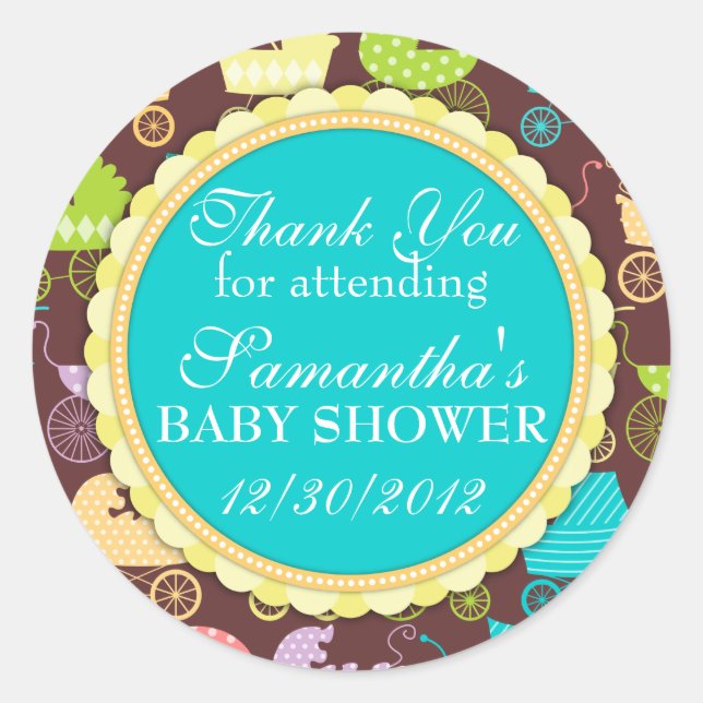 Stroller Chic Baby Shower Classic Round Sticker (Front)