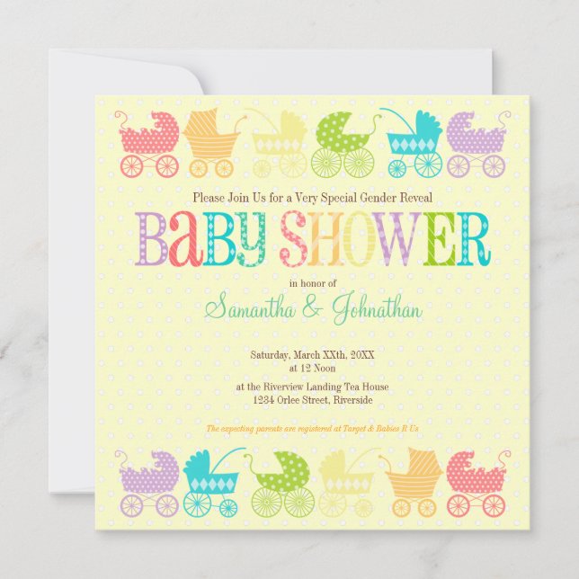 Stroller Chic Gender Reveal Baby Shower Invitation (Front)