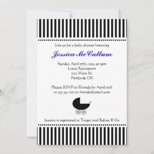 Stroller Silhouette Invitation - Bright Blue