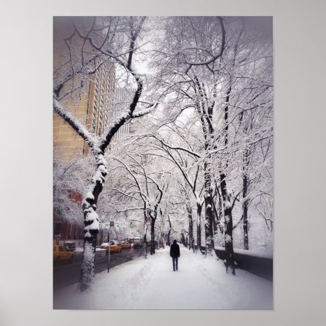 Strolling A Snowy City Sidewalk Poster (Front)