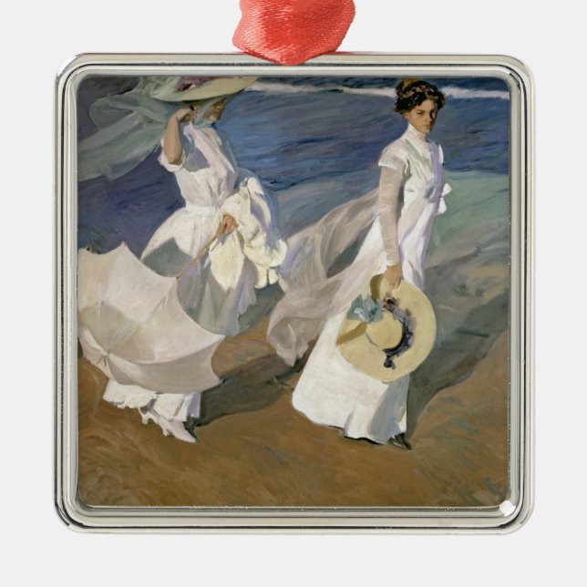 Strolling along the Seashore, 1909 Metal Tree Decoration (Front)