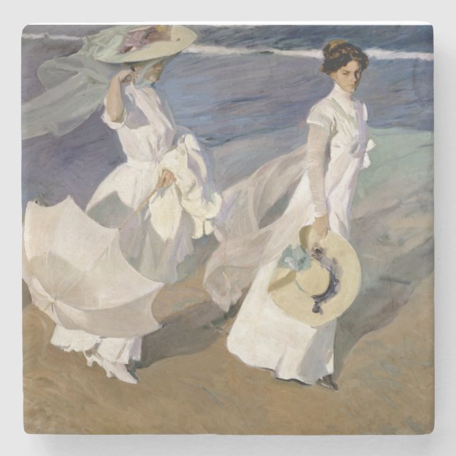 Strolling along the Seashore, 1909 Stone Coaster (Front)