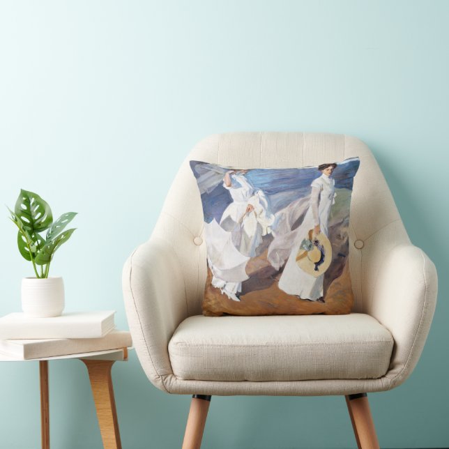 Strolling along the Seashore by Joaquin Sorolla Cushion (Chair)