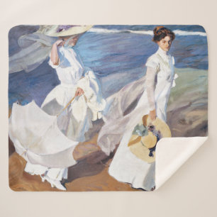 Strolling along the Seashore by Joaquin Sorolla Sherpa Blanket