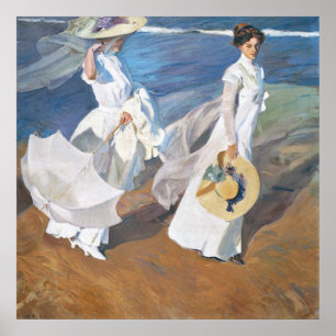 Strolling along the Seashore, Joaquín Sorolla Poster