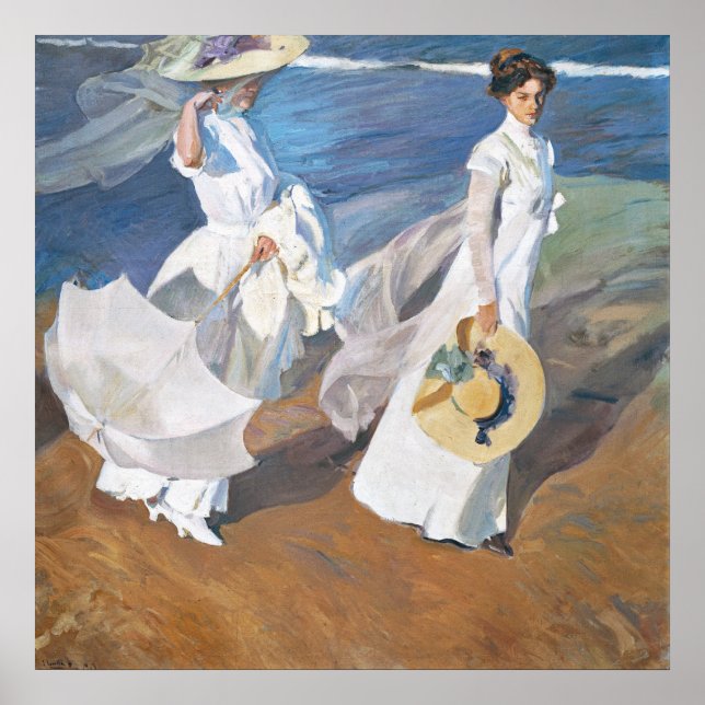 Strolling along the Seashore, Joaquín Sorolla Poster (Front)