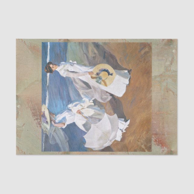 Strolling along the Seashore, Joaquín Sorolla  Tissue Paper (Front)