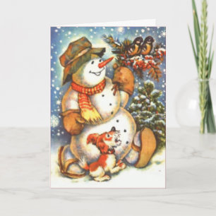 Strolling Happy Snowman Custom Greetings Card