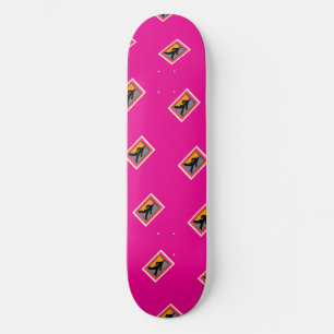 Strolling Lady In Black Hot Pink Skateboard