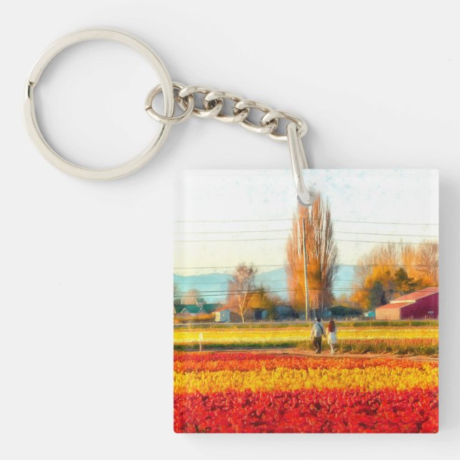 Strolling Through Gold and Red Tulip Fields Key Ring (Front)