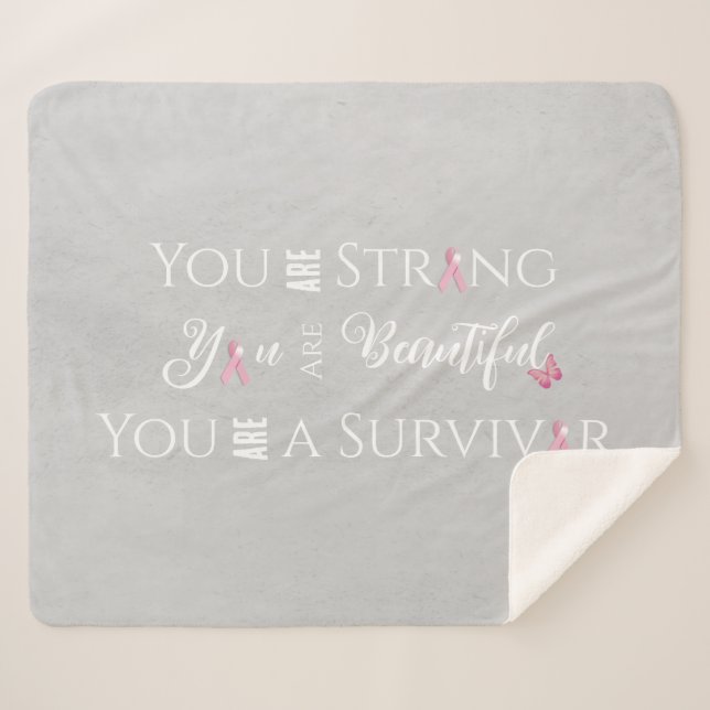Strong and Beautiful | Breast Cancer Survivor Sherpa Blanket (Front (Horizontal))