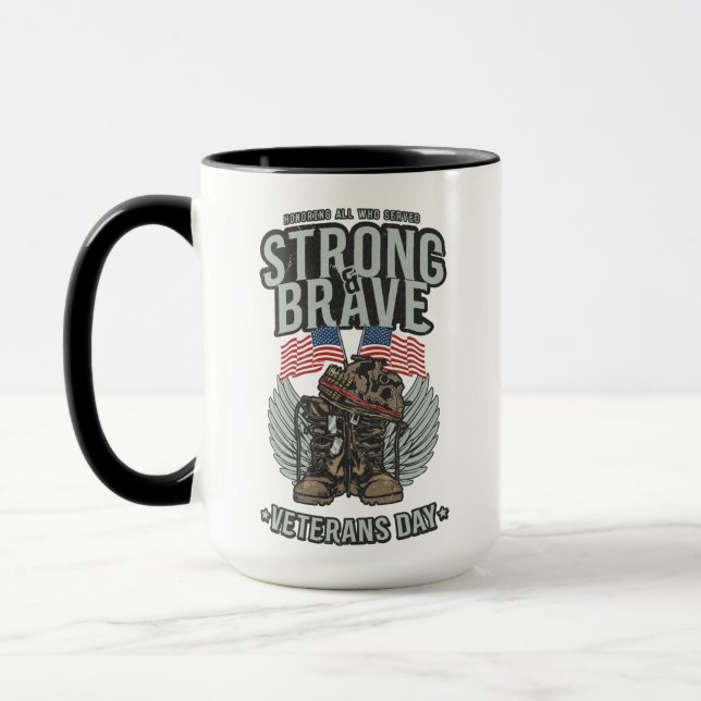 Strong And Brave Veterans Day USA Flag Mug (Left)