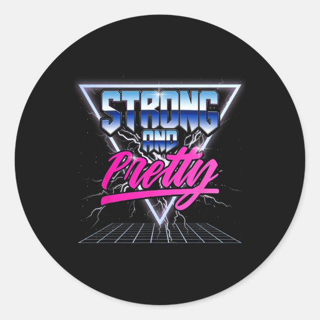 Strong And Pretty 90s 80s Vaporwave Bodybuilding G Classic Round Sticker (Front)
