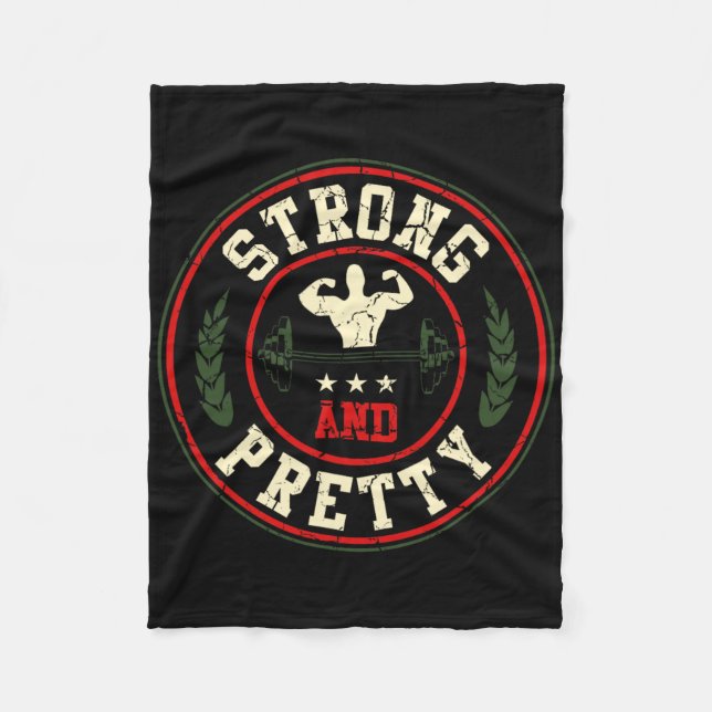 Strong And Pretty Gym Workout Bodybuilding Barbell Fleece Blanket (Front)