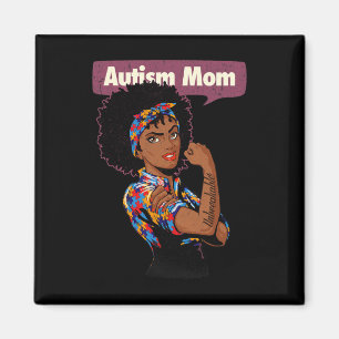 Strong Autism Mum Awareness Afro Mother Black Woma Magnet