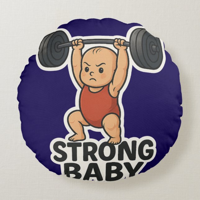 Strong Baby Lifting Weights Sticker Round Cushion (Front)