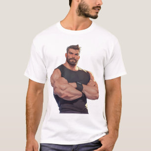 Strong Bearded Bodybuilder Man Cartoon T-Shirt