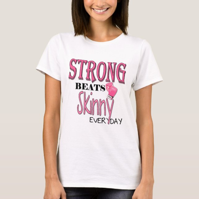 STRONG BEATS Skinny everyday! Pink Boxing Gloves T-Shirt (Front)