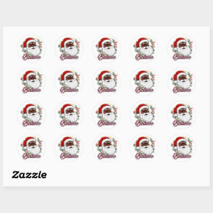 Strong Black Santa Melanin Chrismas Claus Men  Classic Round Sticker