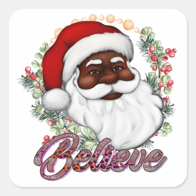 Strong Black Santa Melanin Chrismas Claus Men  Square Sticker (Front)
